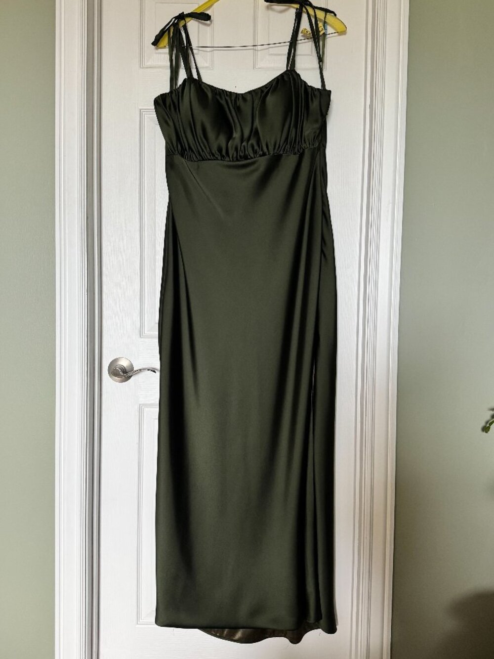Revelry Satin Bridesmaid Dress, Deep Olive